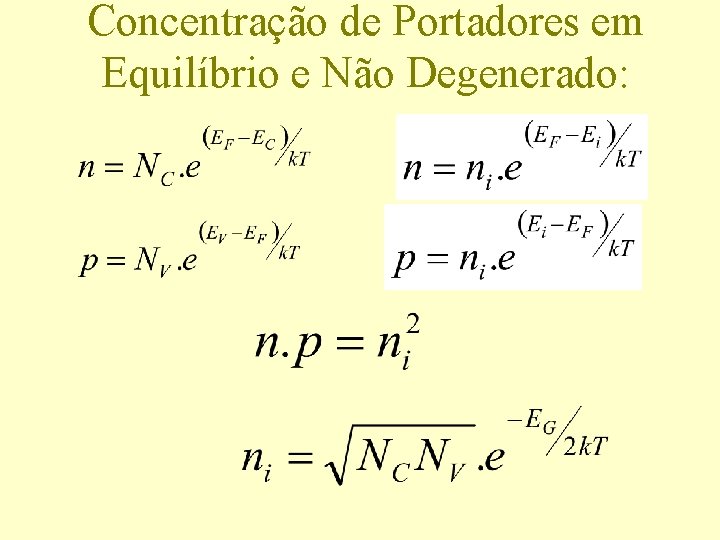 Concentração de Portadores em Equilíbrio e Não Degenerado: 