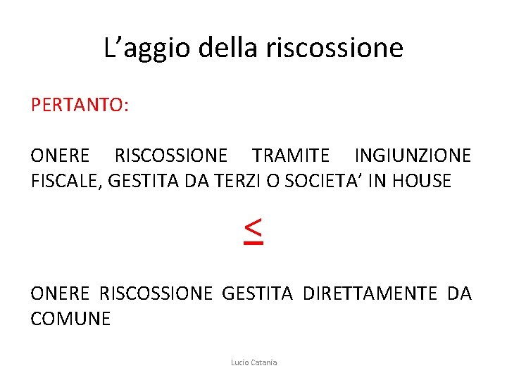 L’aggio della riscossione PERTANTO: ONERE RISCOSSIONE TRAMITE INGIUNZIONE FISCALE, GESTITA DA TERZI O SOCIETA’