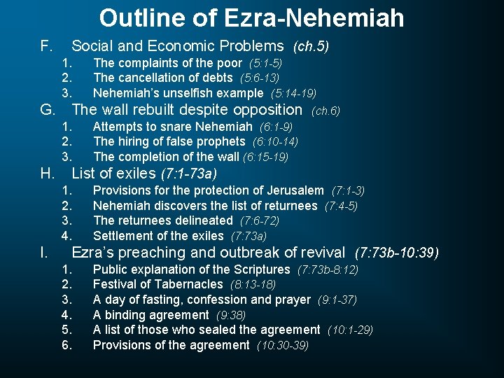 Outline of Ezra-Nehemiah F. Social and Economic Problems (ch. 5) 1. 2. 3. The