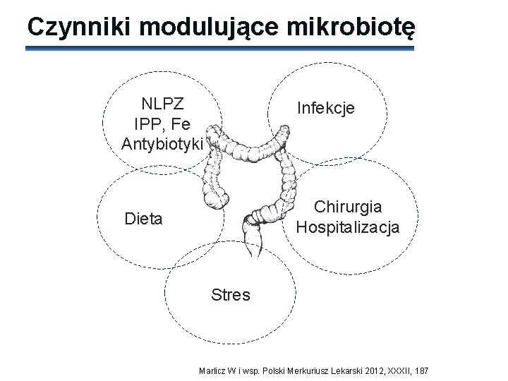 Czynniki modulujące mikrobiotę NLPZ IPP, Fe Antybiotyki Infekcje Chirurgia Hospitalizacja Dieta Stres Marlicz W