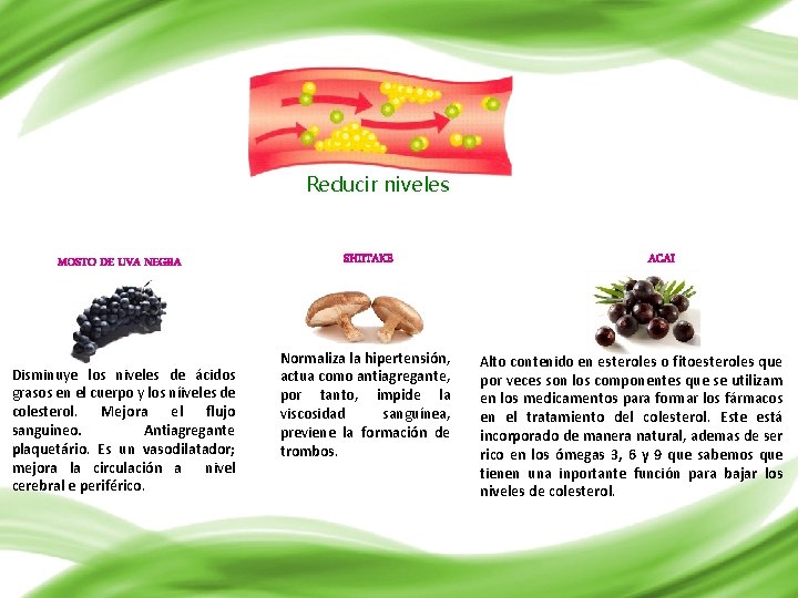 Reducir niveles MOSTO DE UVA NEGRA Disminuye los niveles de ácidos grasos en el