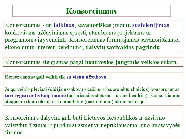 Konsorciumas - tai laikinas, savanoriškas įmonių susivienijimas konkretiems uždaviniams spręsti, stambiems projektams ar programoms