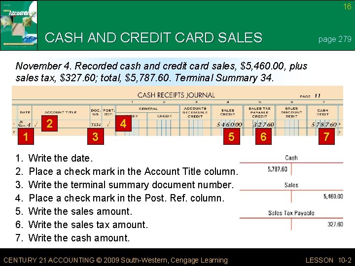 16 CASH AND CREDIT CARD SALES page 279 November 4. Recorded cash and credit