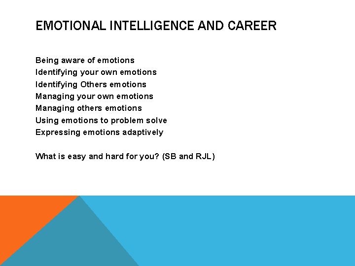 EMOTIONAL INTELLIGENCE AND CAREER Being aware of emotions Identifying your own emotions Identifying Others
