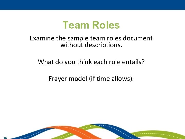 Team Roles Examine the sample team roles document without descriptions. What do you think