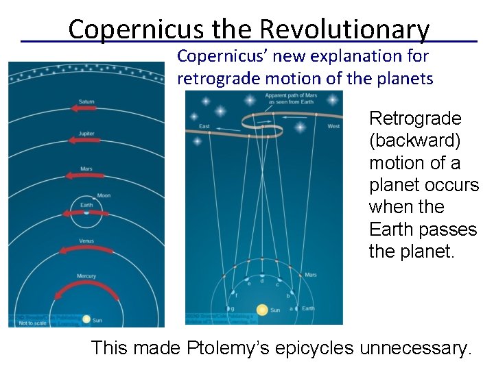Copernicus the Revolutionary Copernicus’ new explanation for retrograde motion of the planets Retrograde (backward)