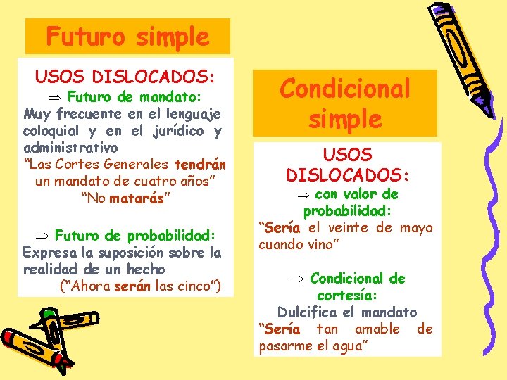Futuro simple USOS DISLOCADOS: Þ Futuro de mandato: Muy frecuente en el lenguaje coloquial