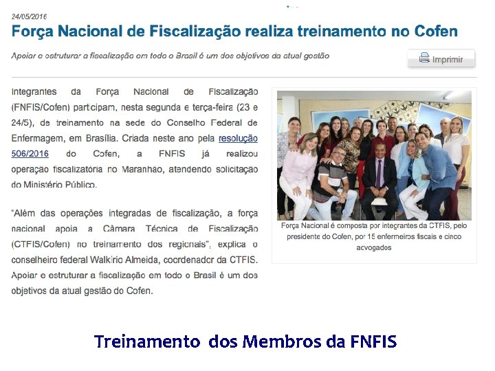 Treinamento dos Membros da FNFIS 