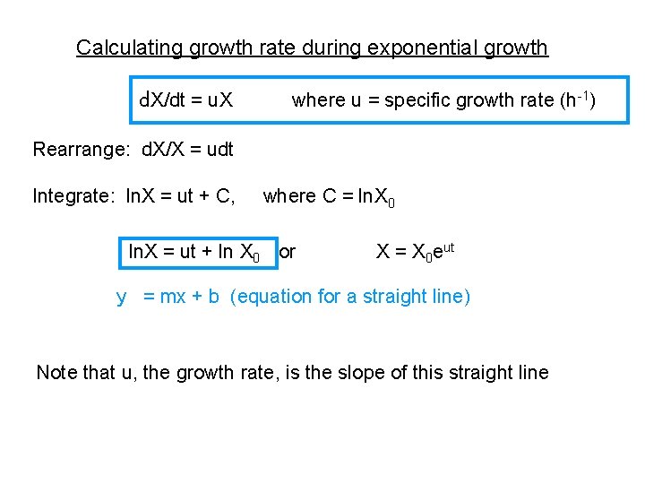 Calculating growth rate during exponential growth d. X/dt = u. X where u =