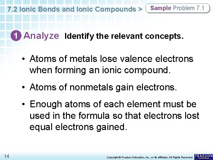 7. 2 Ionic Bonds and Ionic Compounds > Sample Problem 7. 1 1 Analyze