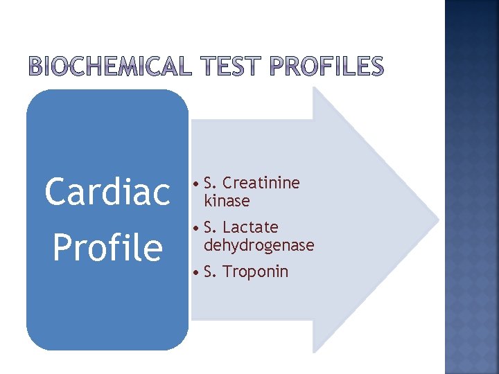 Cardiac Profile • S. Creatinine kinase • S. Lactate dehydrogenase • S. Troponin 