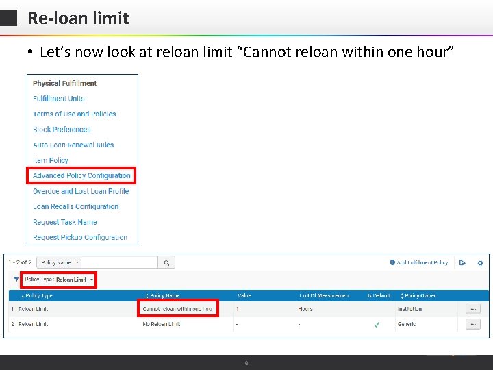 Re-loan limit • Let’s now look at reloan limit “Cannot reloan within one hour”