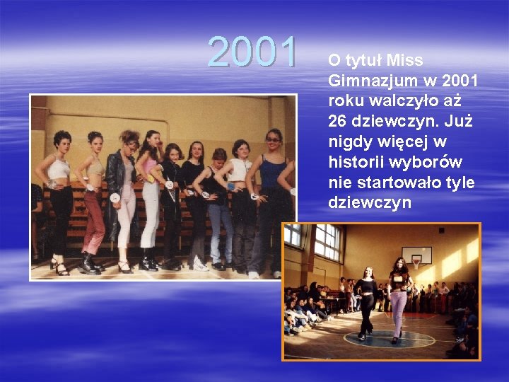 2001 O tytuł Miss Gimnazjum w 2001 roku walczyło aż 26 dziewczyn. Już nigdy