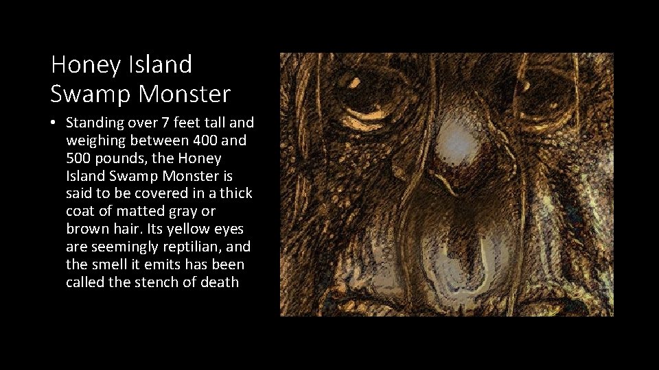 Honey Island Swamp Monster • Standing over 7 feet tall and weighing between 400