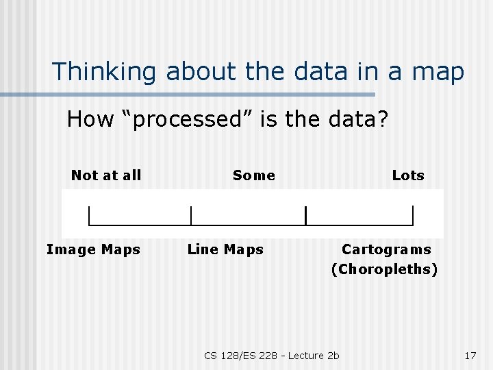 Thinking about the data in a map How “processed” is the data? Not at