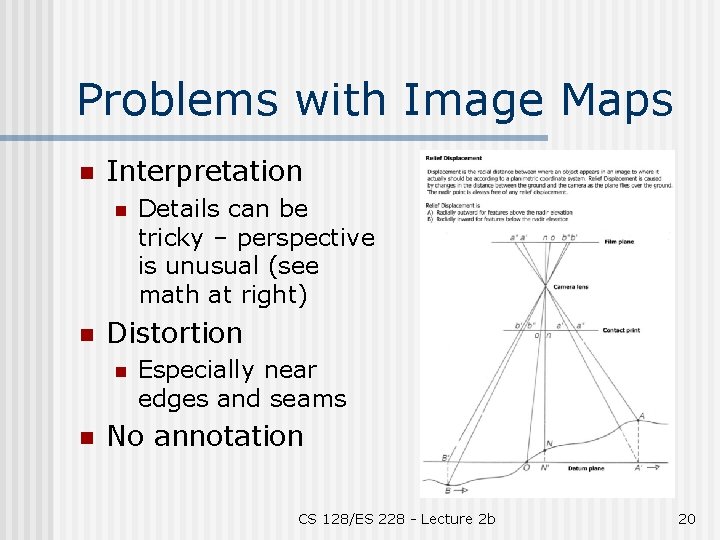 Problems with Image Maps n Interpretation n n Distortion n n Details can be