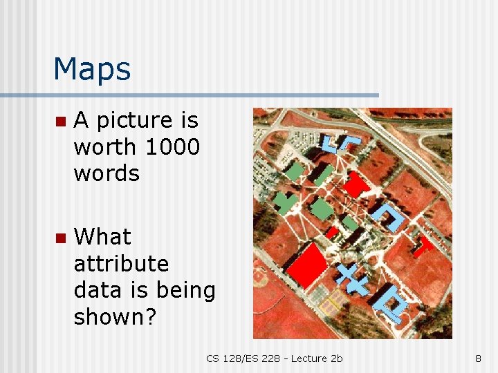 Maps n A picture is worth 1000 words n What attribute data is being