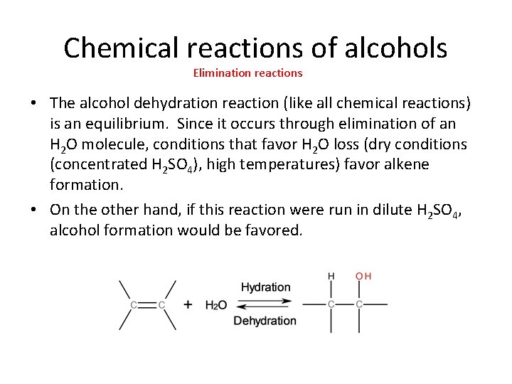 Chemical reactions of alcohols Elimination reactions • The alcohol dehydration reaction (like all chemical