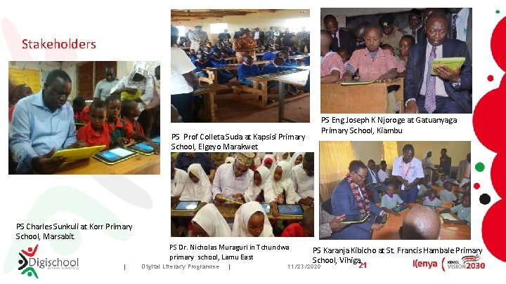 Stakeholders PS Eng Joseph K Njoroge at Gatuanyaga Primary School, Kiambu PS Prof Colleta