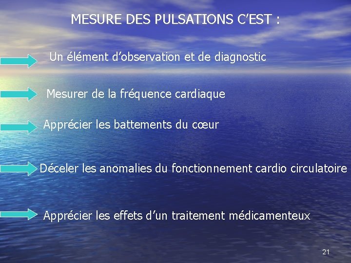 MESURE DES PULSATIONS C’EST : Un élément d’observation et de diagnostic Mesurer de la