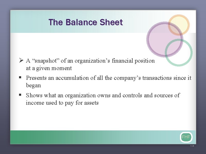 The Balance Sheet Ø A “snapshot” of an organization’s financial position at a given