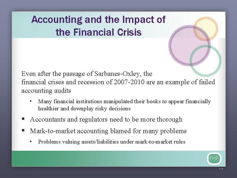 Accounting and the Impact of the Financial Crisis Even after the passage of Sarbanes-Oxley,