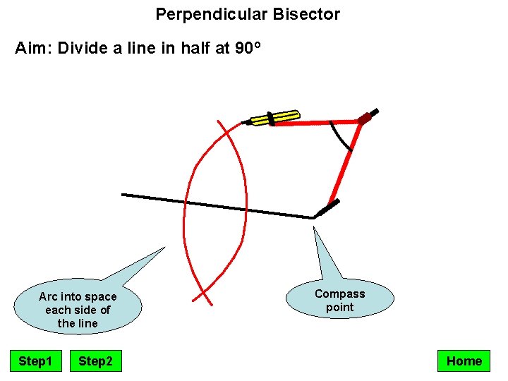 Perpendicular Bisector Aim: Divide a line in half at 90º Arc into space each