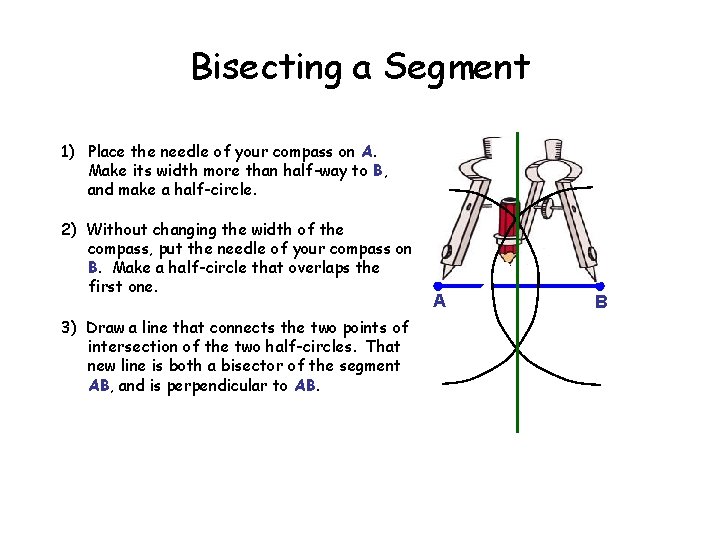 Bisecting a Segment 1) Place the needle of your compass on A. Make its