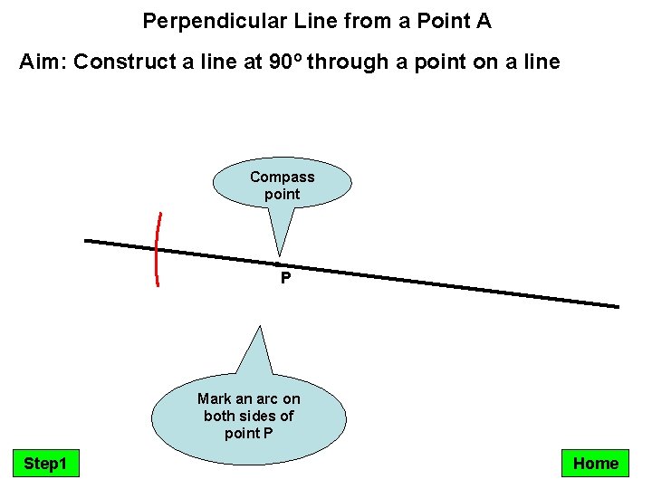 Perpendicular Line from a Point A Aim: Construct a line at 90º through a
