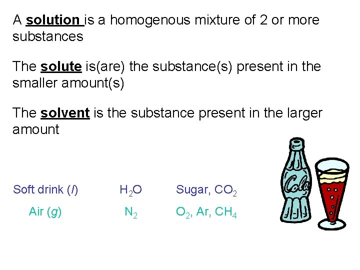 A solution is a homogenous mixture of 2 or more substances The solute is(are)