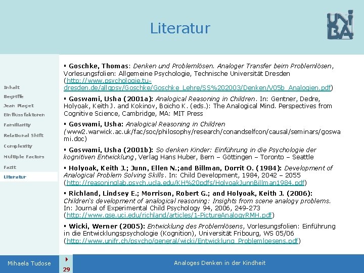 Literatur Inhalt Begriffe Jean Piaget Einflussfaktoren Familiarity Relational Shift Complexity Multiple Factors Fazit Literatur