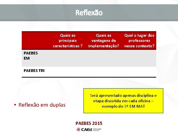 Reflexão Quais as principais características ? Quais as vantagens de implementação? Qual o lugar