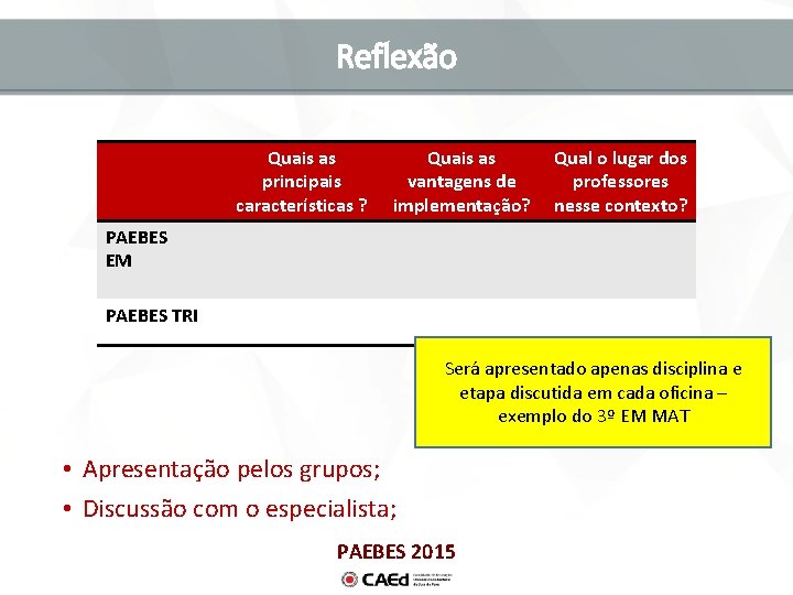 Reflexão Quais as principais características ? Quais as vantagens de implementação? Qual o lugar