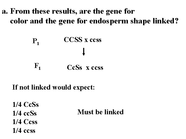 a. From these results, are the gene for color and the gene for endosperm
