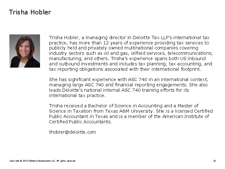 Trisha Hobler, a managing director in Deloitte Tax LLP’s international tax practice, has more