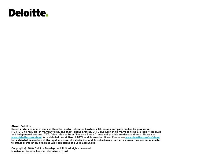 About Deloitte refers to one or more of Deloitte Touche Tohmatsu Limited, a UK