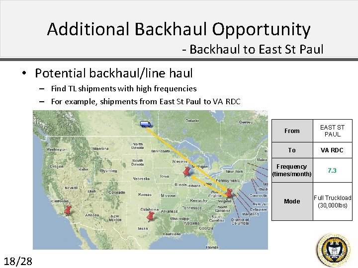 Additional Backhaul Opportunity - Backhaul to East St Paul • Potential backhaul/line haul –