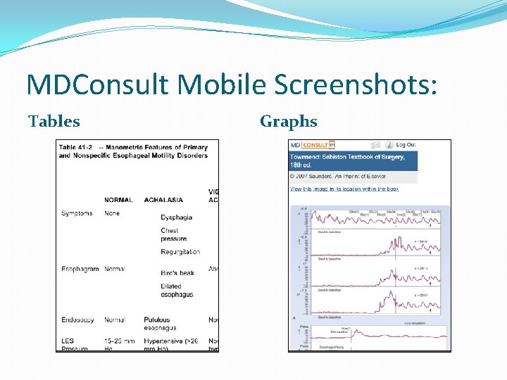 MDConsult Mobile Screenshots: Tables Graphs 