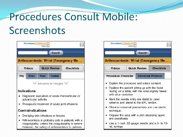 Procedures Consult Mobile: Screenshots 