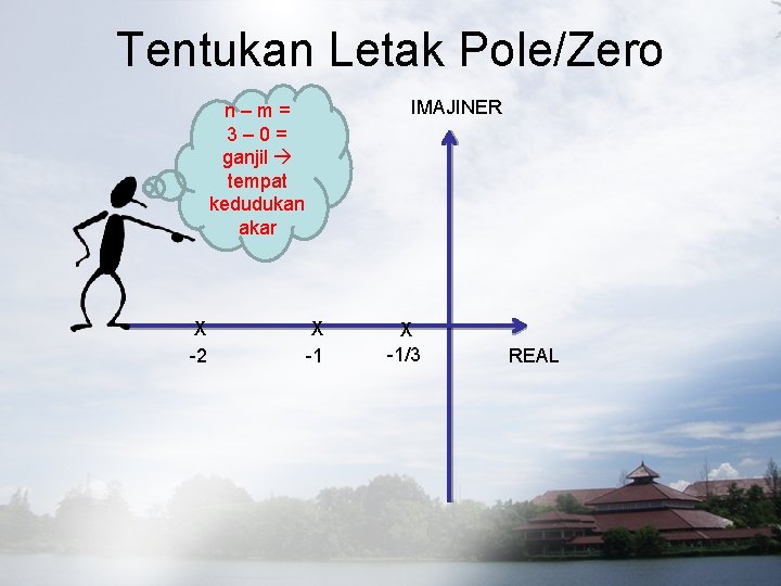 Tentukan Letak Pole/Zero IMAJINER n–m= 3– 0= ganjil tempat kedudukan akar X -2 X