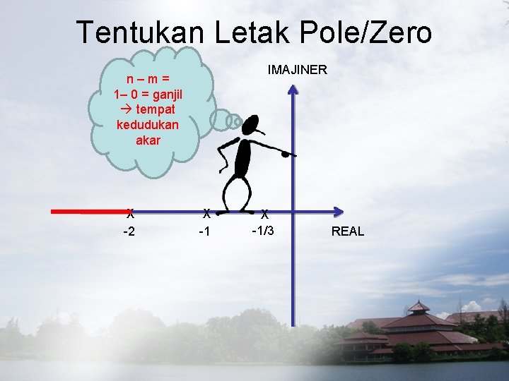 Tentukan Letak Pole/Zero IMAJINER n–m= 1– 0 = ganjil tempat kedudukan akar X -2