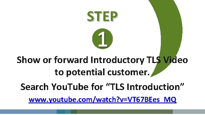 STEP 1 Show or forward Introductory TLS Video to potential customer. Search You. Tube