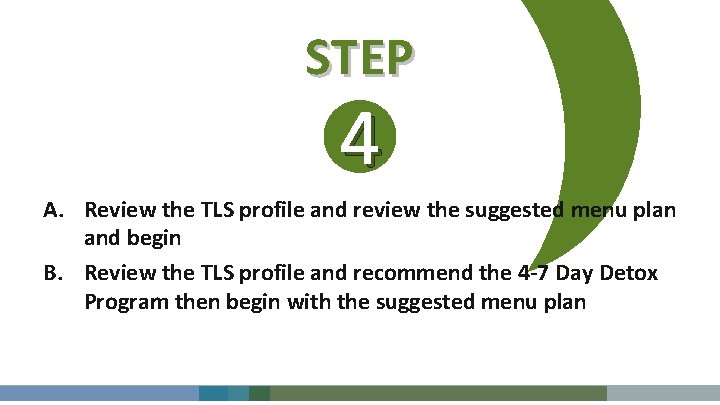 STEP 4 A. Review the TLS profile and review the suggested menu plan and