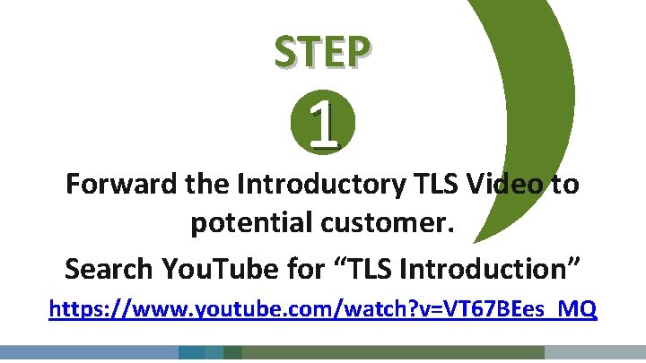 STEP 1 Forward the Introductory TLS Video to potential customer. Search You. Tube for