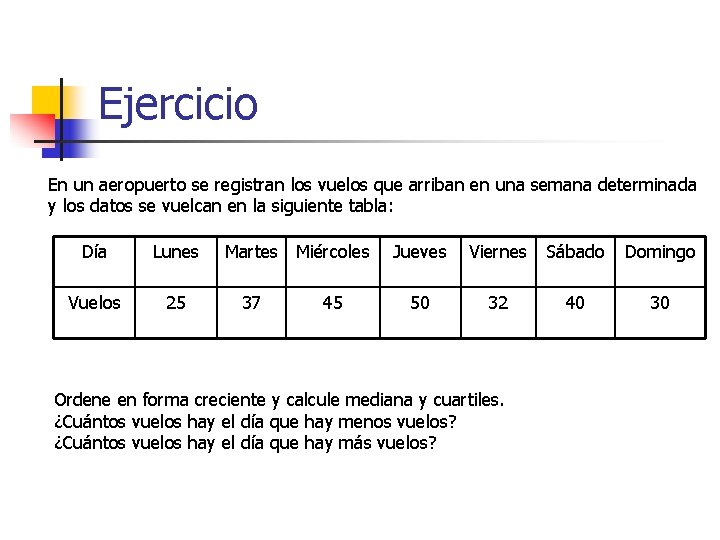 Ejercicio En un aeropuerto se registran los vuelos que arriban en una semana determinada