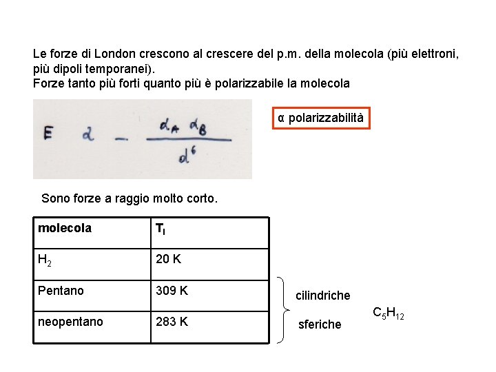 Le forze di London crescono al crescere del p. m. della molecola (più elettroni,