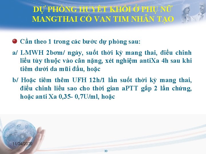 DỰ PHÒNG HUYẾT KHỐI Ở PHỤ NỮ MANGTHAI CÓ VAN TIM NH N TẠO