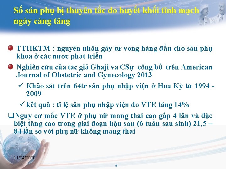 Số sản phụ bị thuyên tắc do huyết khối tĩnh mạch ngày càng tăng