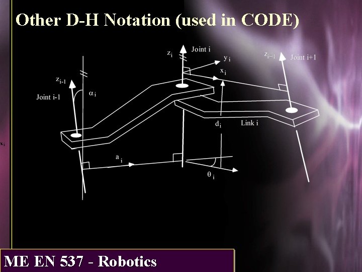 Other D-H Notation (used in CODE) ME 537 - Robotics ME EN 537 -