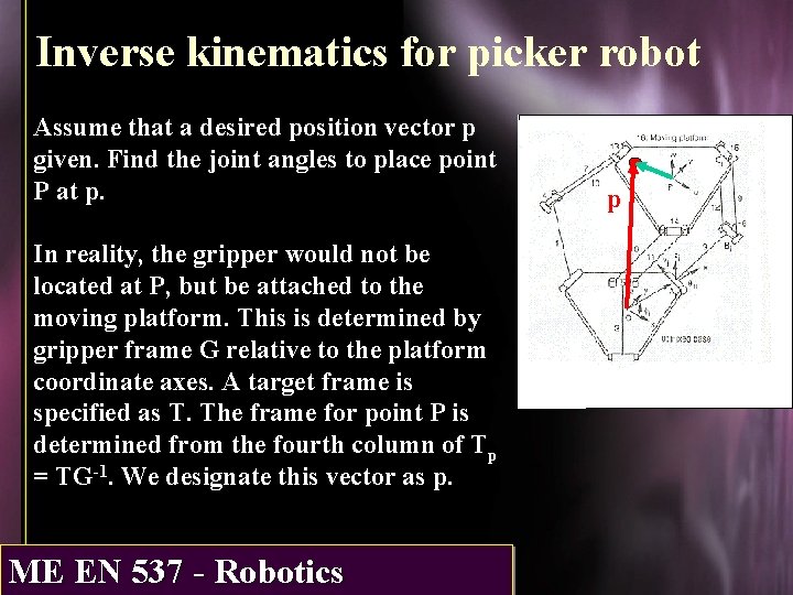 Inverse kinematics for picker robot Assume that a desired position vector p given. Find